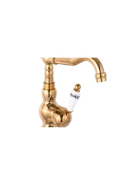 Trendy's TRENDY'S washbasin mixer, medium height, gold, with ceramic embroidery