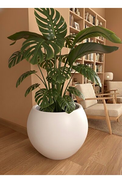 esm vase DEKORATİF BEYAZ KÜRE SAKSI 30X30