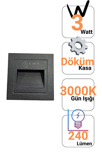 Ema Dükkan Koridor Merdiven Aydınlatma Armatürü 3W 3000K Döküm Kasa IP44 240 ...