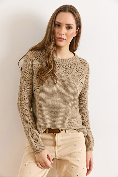 Olalook Women's Light Mink Openwork Detailed Knitwear Blouse Blz-19003090