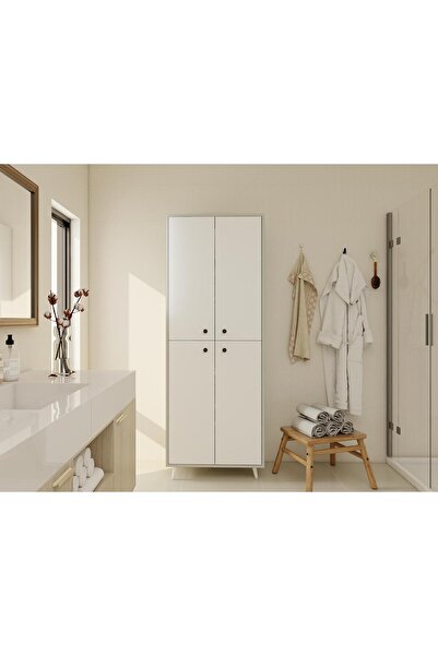 Masif Market Vadi Çok Amaçlı Banyo/Kiler Dolabı Külgri-Beyaz