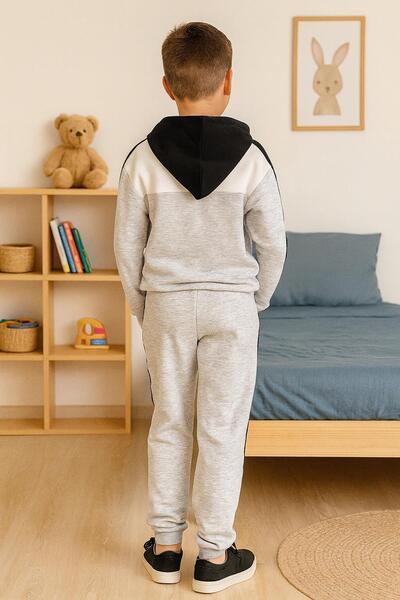 for you kids 3 Thread Shardonless K Hooded Lower Upper Boy's Suit | Gray Melange
