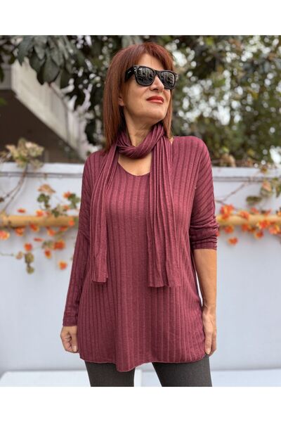 DenizEge Плетен пуловер с кант от шал в розово