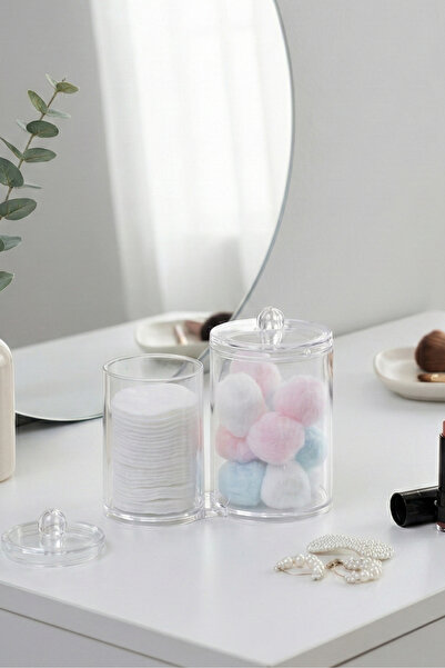 Poomy Cutie cu 2 bucăți combinată pentru bumbac și tamponi de urechi - Organizator transparent din acril pentru bumbac cu capac