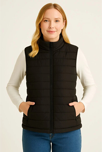 Kanonik Education Inflatable Zippered Vest Water Repellent Quilted Lining Fabric Pockets Lightweight Winter Sports Comfortable Fit - Black