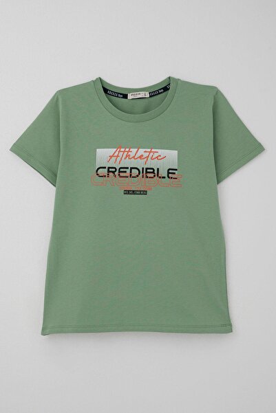 Breeze Tricou pentru băiat cu text cu imprimeu cu imprimeu pe spate, 10-16 ani, verde mentă