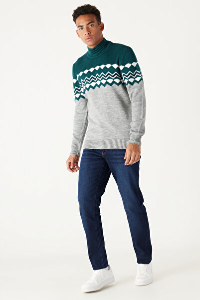 AC&Co / Altınyıldız Classics Нафтова сіра стандартна фіт нормальний крій напіврибальський комір шардоне м'яка текстура трикотажний светр