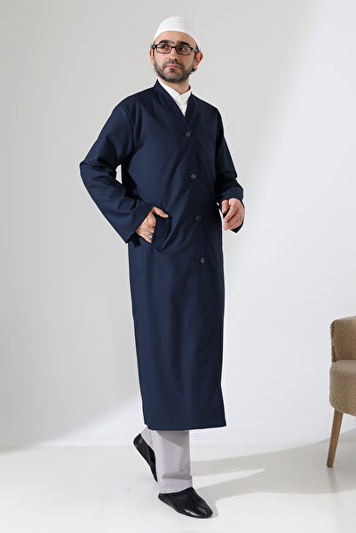 ihvan online Yarım Astarlı Düğmeli Cepli Buhara Yaka Erkek Cübbe - Lacivert