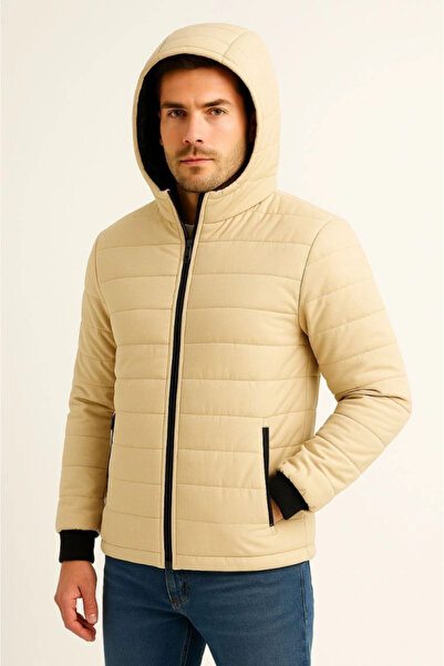 civetta Men's Inflatable Hooded Zipper Jacket Water Repellent Quilted Lined Fabric with Pockets Winter Comfortable