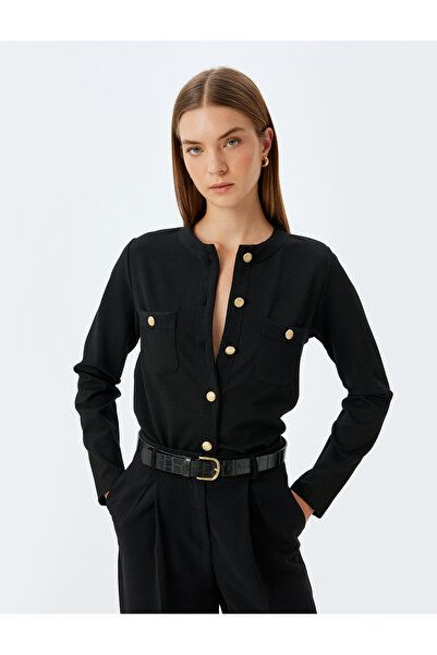 Koton Knitwear Cardigan Button Detailed Pocketed Crew Neck