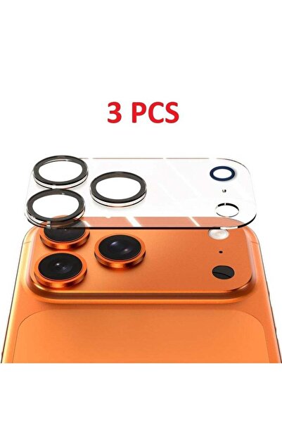 Generic Three glass camera lens protectors compatible with iPhone 17 Pro, Transparent/Black