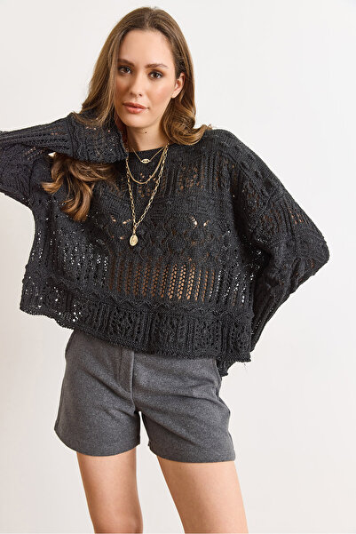 Olalook Women's Smoked Tiny Pompom Lace-Like Knit Cotton Knitwear Blouse Blz-19002336