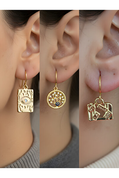 TURBİJ مجموعة أقراط نسائية من 3 قطع على شكل شجرة الحياة من جوي لايف