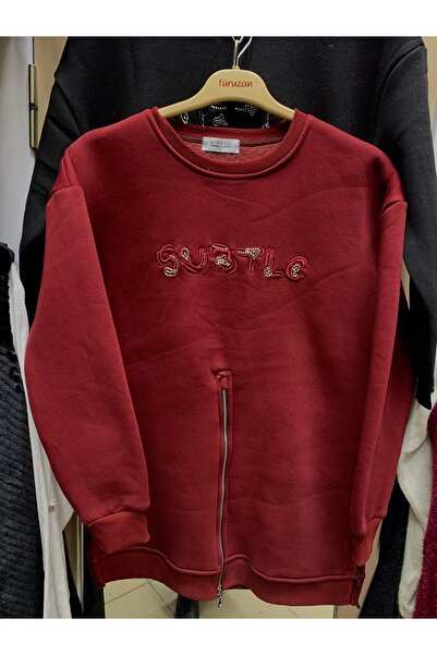 Butik Kadın 3 iplik fermuar detaylı sweatshirt