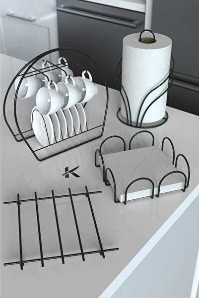 Home Stuff Black 4-Piece Dowry Cup Set with Cup Holders for Serving and Presentation