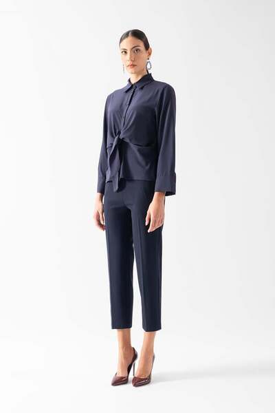 Spazio Vardalos Klasik Yaka Önden Bağlama Detaylı Gömlek LACİVERT