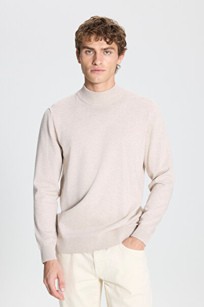 ALTINYILDIZ CLASSICS Μπεζ μελανζέ πουλόβερ με κανονική εφαρμογή και μισό ζιβάγκο