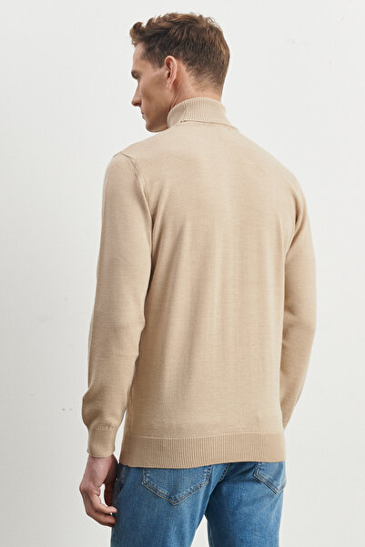 ALTINYILDIZ CLASSICS Beige Standard Fit Regular Cut Full Turtleneck Wool Knit Sweater