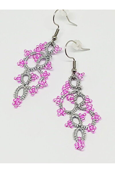 Ileanabiju Cercei din dantelă roz și argintii (frivolită lucrată manual)