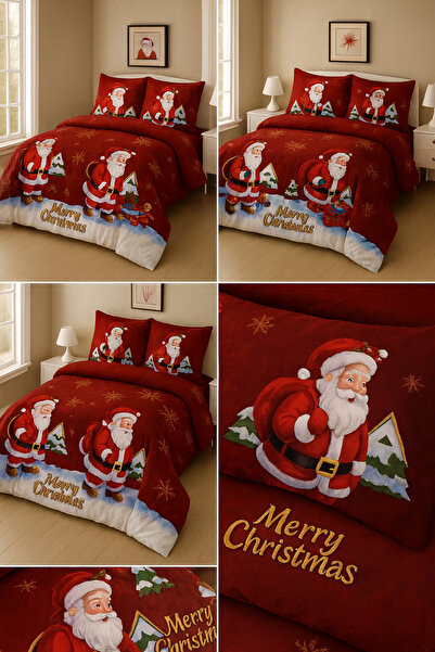 Casa Pucioasa Christmas Bed Linen 6 Pieces - Red Santa Claus, Fine Cotton -