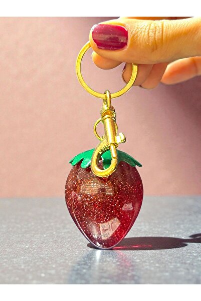 PLUSH STUDIO ISTANBUL Red Strawberry Gold Detailed Charm Bag Ornament Accessory