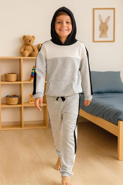 for you kids 3 Thread Shardonless K Hooded Lower Upper Boy's Suit | Gray Melange