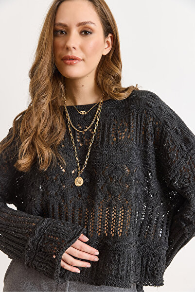 Olalook Women's Smoked Tiny Pompom Lace-Like Knit Cotton Knitwear Blouse Blz-19002336