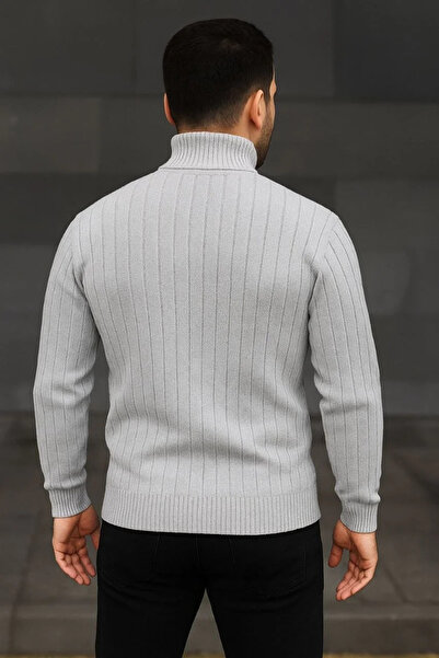 GökTR Men's Turtleneck Knitted Sweater Cotton Thick Corded Fabric Weaving, Regular Fit Long Sleeve Red