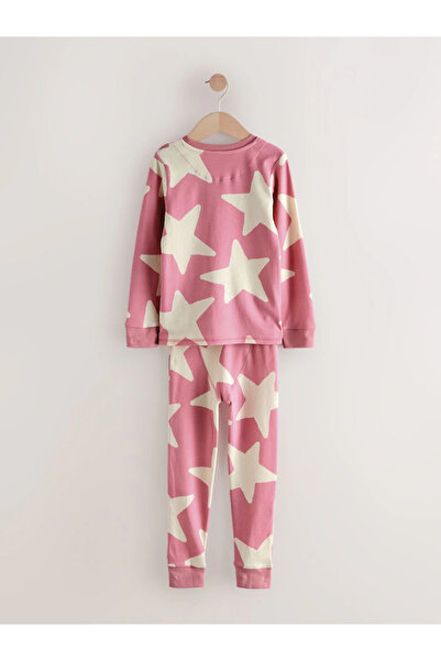 Next Baby 100% Organic Cotton Pink/White Star Patterned Long Sleeve 3-Piece Bottom Top Pajama Set Alyan3044