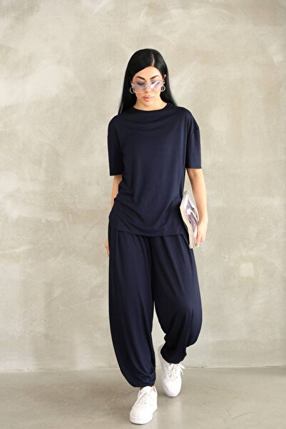 Wearbetter Kadın Yumuşak Modal Kumaş Alt-Üst İkili T-şört /Şalvar Pantolon Takım