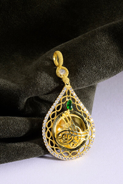 Innuendo Jewelry 925 Ayar Gümüş 22 Ayar Altın Kaplama Zümrüt Taşlı Damla Çerç...