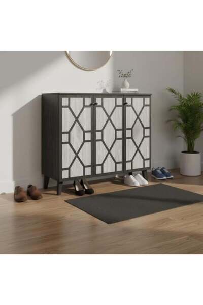 BAITY Shoe Cabinet - 3 Drawers, 4 Tiers, Malaysian Wood - Brown & Gray