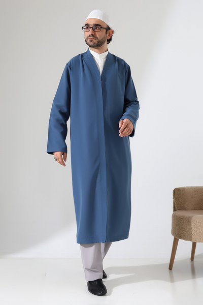 ihvan online Ανδρικό φόρεμα προσευχής με τσέπες στο γιακά μπλε- (Sfa)