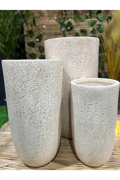 Ekodoğa 3'Lü Uzun Benekli Hafif Beton Saksı Seti