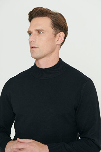 ALTINYILDIZ CLASSICS Black Standard Fit Regular Cut Half Turtleneck Knit Sweater