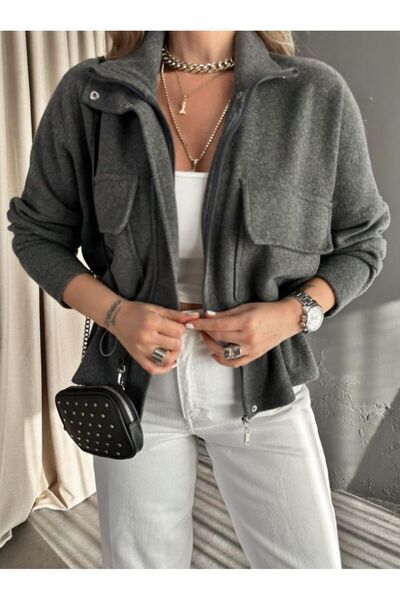 EGZOTİK ASORTİK Ribbed Knit Sports Jacket with Drawstring Waist