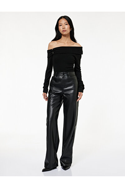 Koton Παντελόνι από συνθετικό δέρμα με ίσιο πόδι με τσέπες 6WAK40175PW