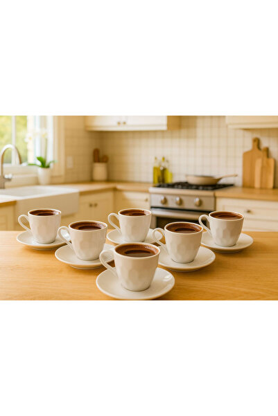 SİHİRLİ AYAKLAR 6-Person Porcelain Turkish Coffee Cup Set (2X3 Boxes) Gift Dowry Set Modern Design 80ml