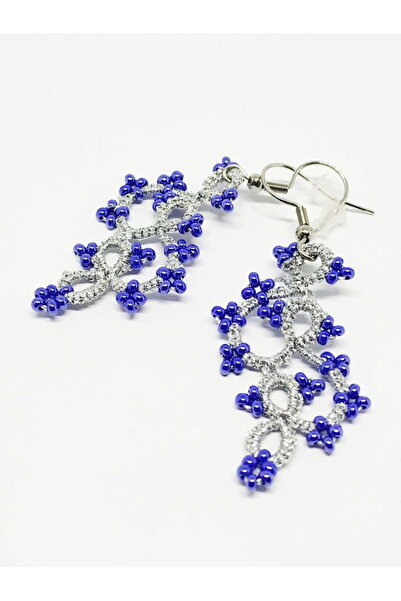 Ileanabiju Cercei din dantelă argintii și albaștri cu model „Tatting” - Model...