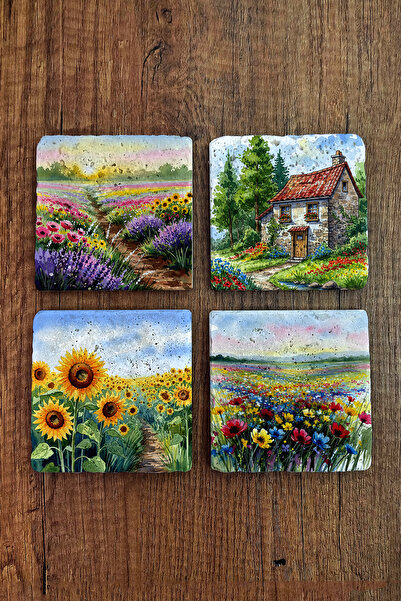 Begoloni Stone Decor Natural Stone Coaster - Flower Garden Printed Coasters 1...