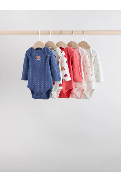 Next Baby 100% Organic Cotton Long Sleeve 5-Piece Character Patterned Baby Bodysuit Alyf01925