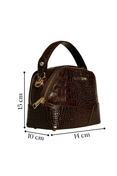 Platin حقيبة يد نسائية من الجلد بطبعة جلد التمساح باللون البني