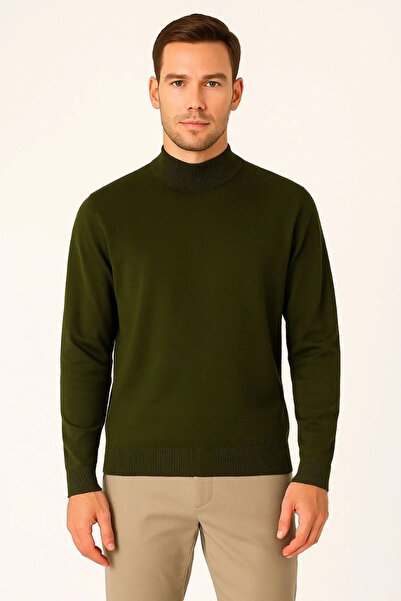 GökTR Men's Half Turtleneck Knitwear Sweater Soft Textured Cotton Fine Weaving, Long Sleeve Casual Regular Fit