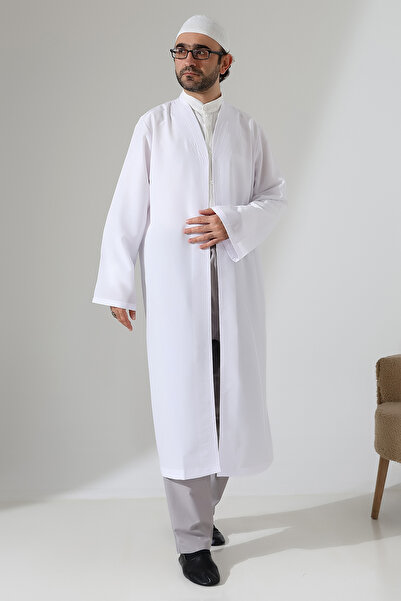 ihvan online Ανδρικό φόρεμα προσευχής με γιακά μπουφάν και τσέπες, λευκό - (Sfa)