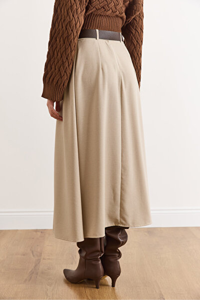 Olalook Fusta maxi plisată cu fermoar cu centură de piatră pentru femei ETK-19000377