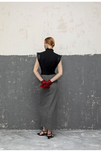 KAMEYA Long Contrast Dress with Deep Slit Detail