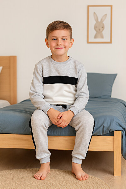 for you kids 3 Thread Non-Shardon Crew Neck Boys' Bottom and Top Set | Gray Melange