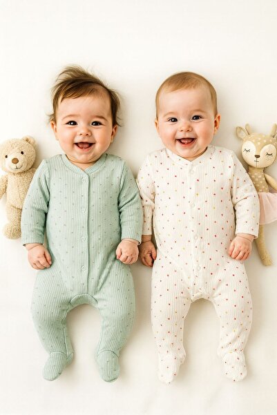 mini mia 2-Piece 100% Cotton Newborn Romper Set with Booties and Snap Fasteners