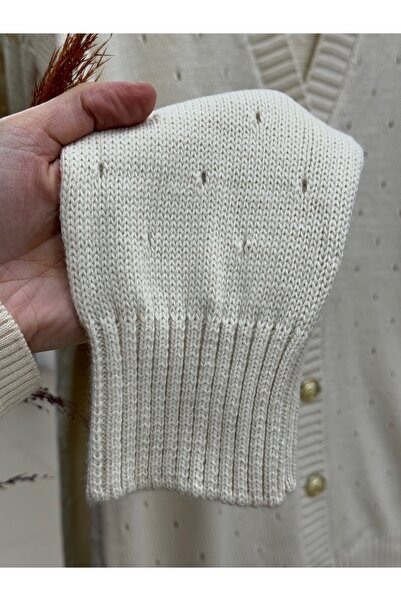 MİHRA STORE Gavique Gold Buttoned Perforated Cardigan-Zi̇6160 Stone