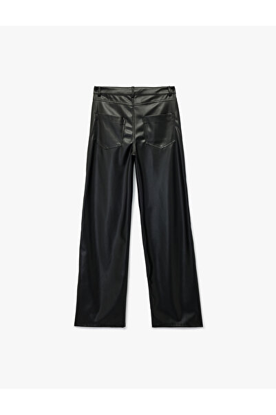 Koton Παντελόνι από συνθετικό δέρμα με ίσιο πόδι με τσέπες 6WAK40175PW